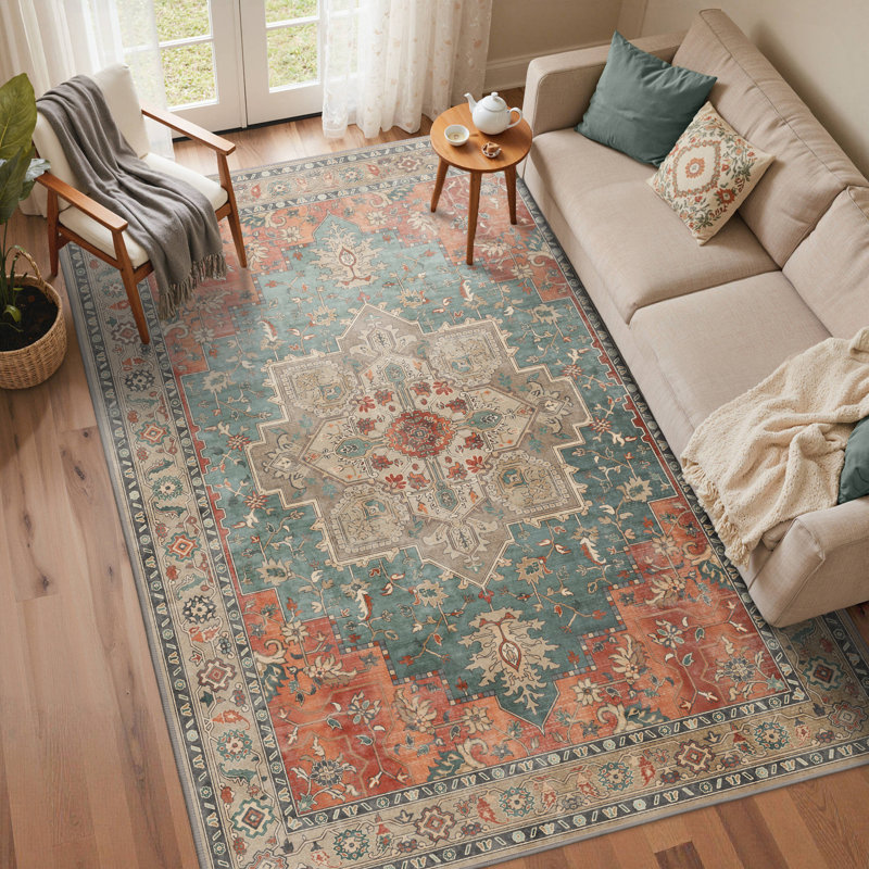 Tapis oriental performance Roehit, Tapis de couloir 2 pi x 5 pi, Bleu/rouge