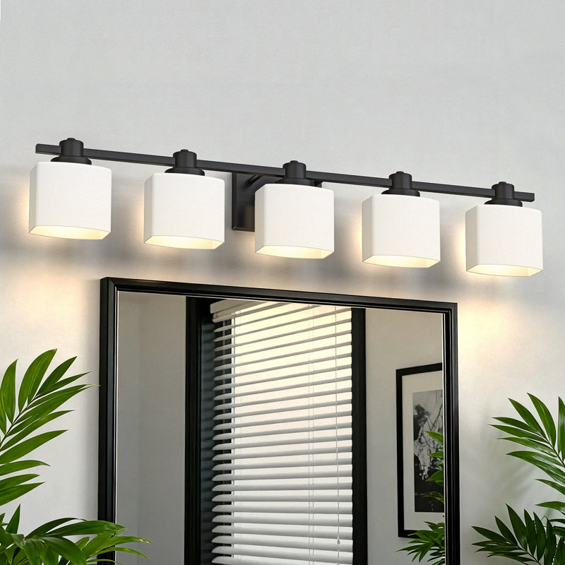 Éclairage pour meuble-lavabo à 5 lumières 40 pouces, 5 lumières, Noir mat, 7" H x 39.8" W x 6" D
