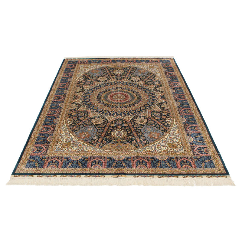 Tapis turc vert et bleu 5x8