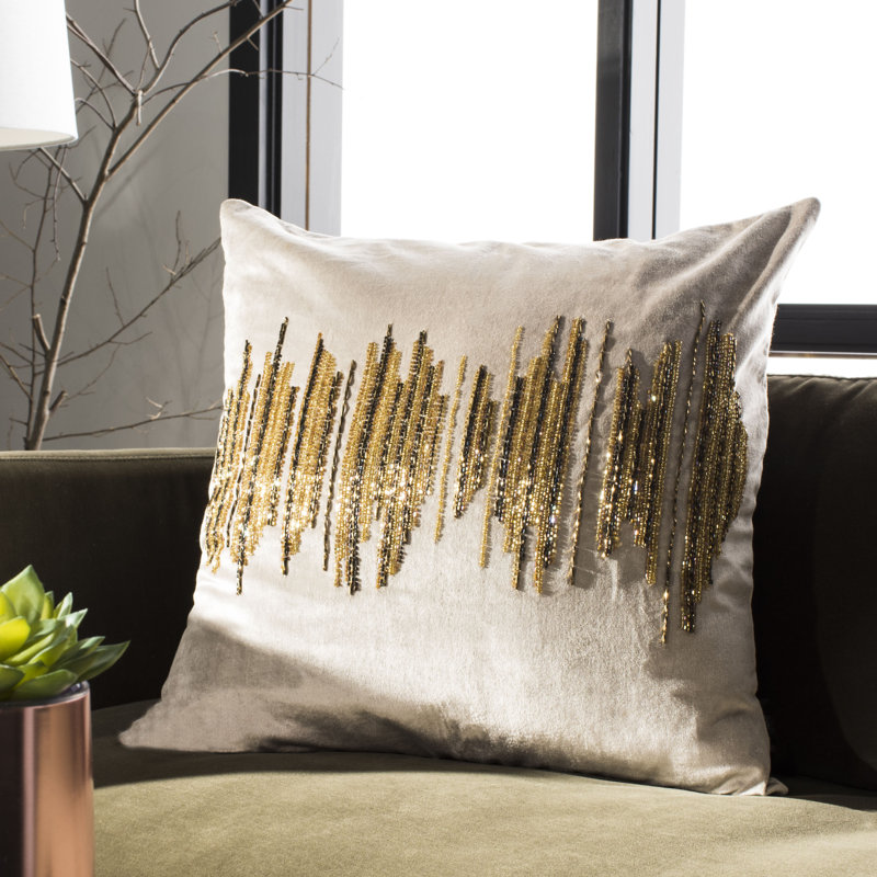 Deston Darling 18" Beige and Gold Embroidered Pillow