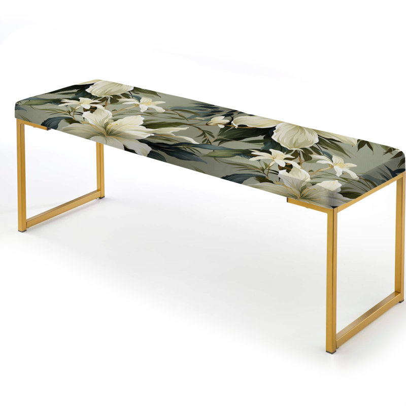 Banc floral rembourré or, Neutral Zen Tropical Pattern