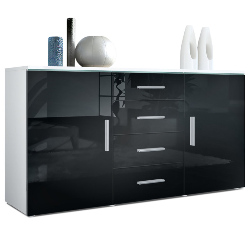 Mccrea 139cm Sideboard, No, White matt/Black (glossy)