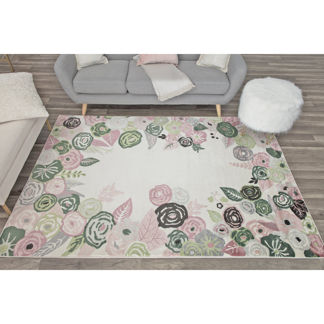 Valentina Floral Royal Blossom Pink Ivory Area Rug House of Hampton® Rug 