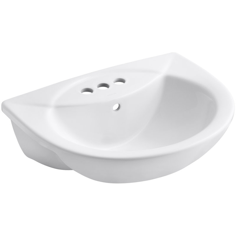 Lavabo de salle de bain encastré en forme de u avec trop-plein en céramique Odeon, 4" Centers