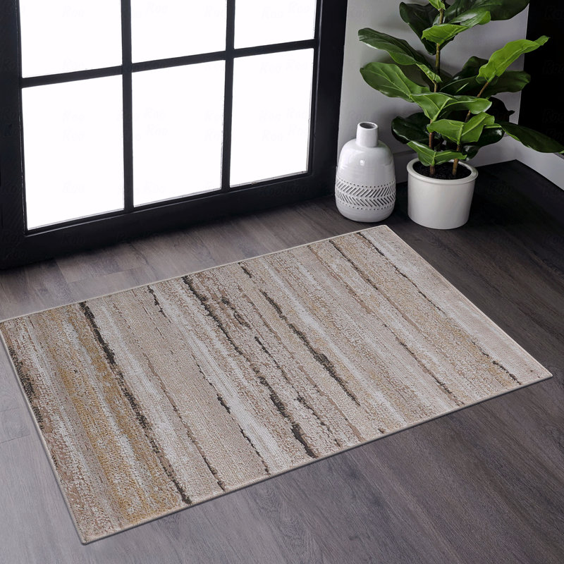 Tapis rayé résistant aux pertes de poils pour le salon, la chambre à coucher et le bureau, Rectangulaire 2 pi x 3 pi