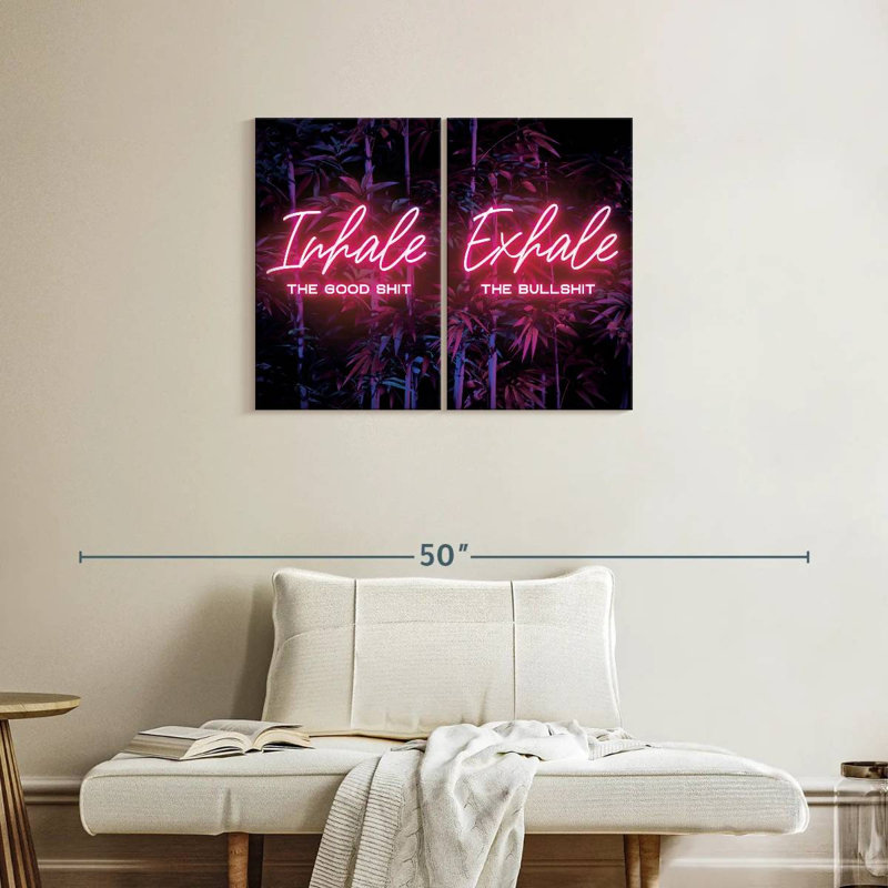 " Inhale Exhale Neon Typography " by Neo Mechanica 2 - Pieces, 24" H x 33" W x 1.25" D