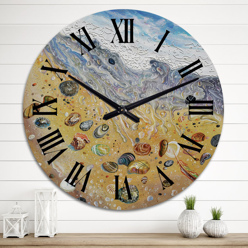 Seashells on The Beach - Horloge murale nautique et côtière, Moyen