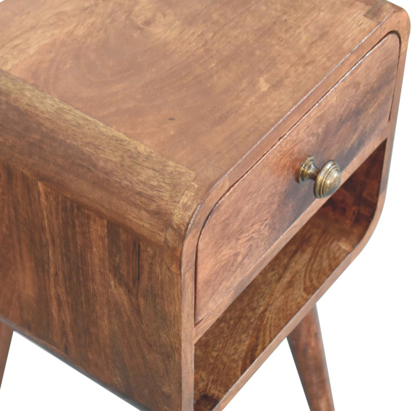 Mini Honey Caramel Mango Wood Bedside Table with Drawer