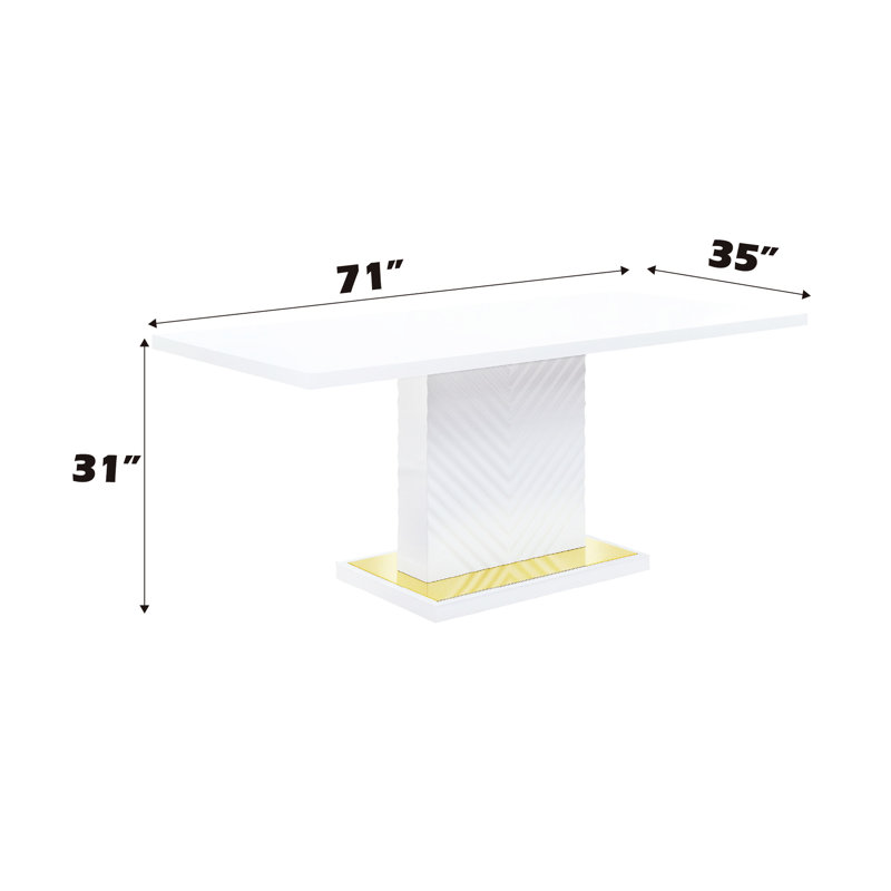 Table de salle à manger blanche à base piédestal avec surface ultrabrillante - Option de repas élégante