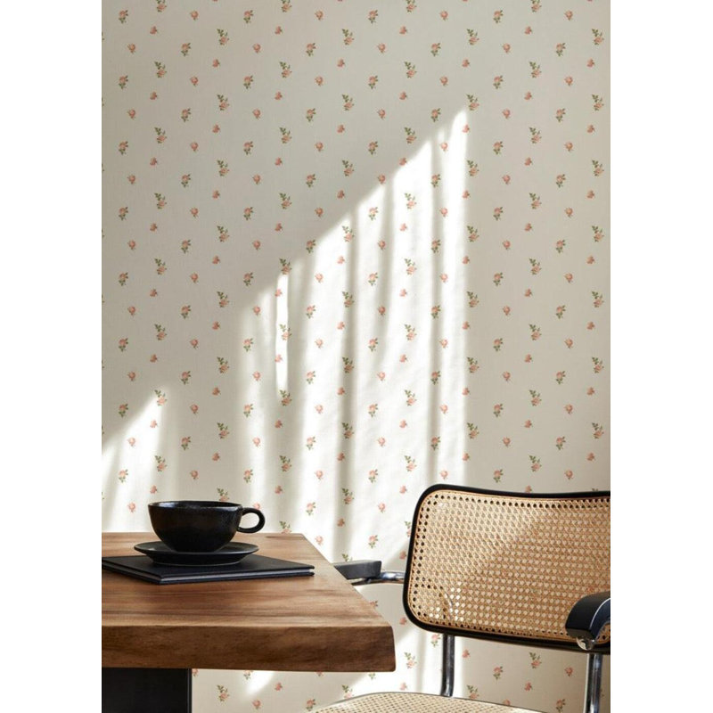 Lady Charlotte Miniature Roses 10' L x 24" W Peel and Stick Wallpaper Roll, Rouge, Faux Grasscloth, Non-pasted