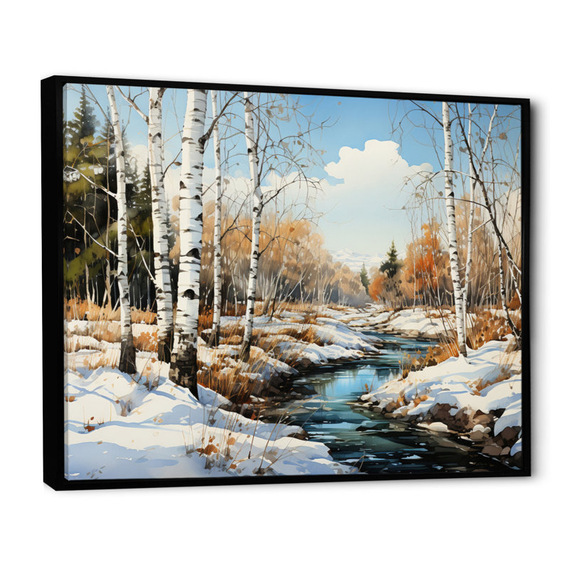 Birch Woods Winter Whispers III - Imprimé, H 12 po x l 20 po x P 1 po, Cadre flottant noir