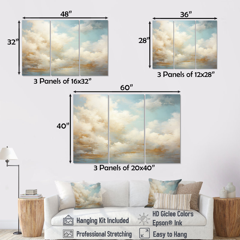 Beige Gold Minimalism Clouds I - Clouds Wall Art Set, Wrapped Canvas, 40" H x 60" W x 1" D