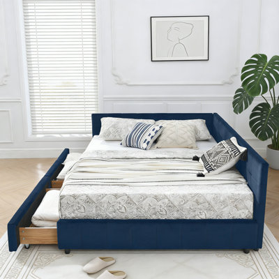 Queen Tufted Sofa Bed With Storage, Plush Backrest And Armrests