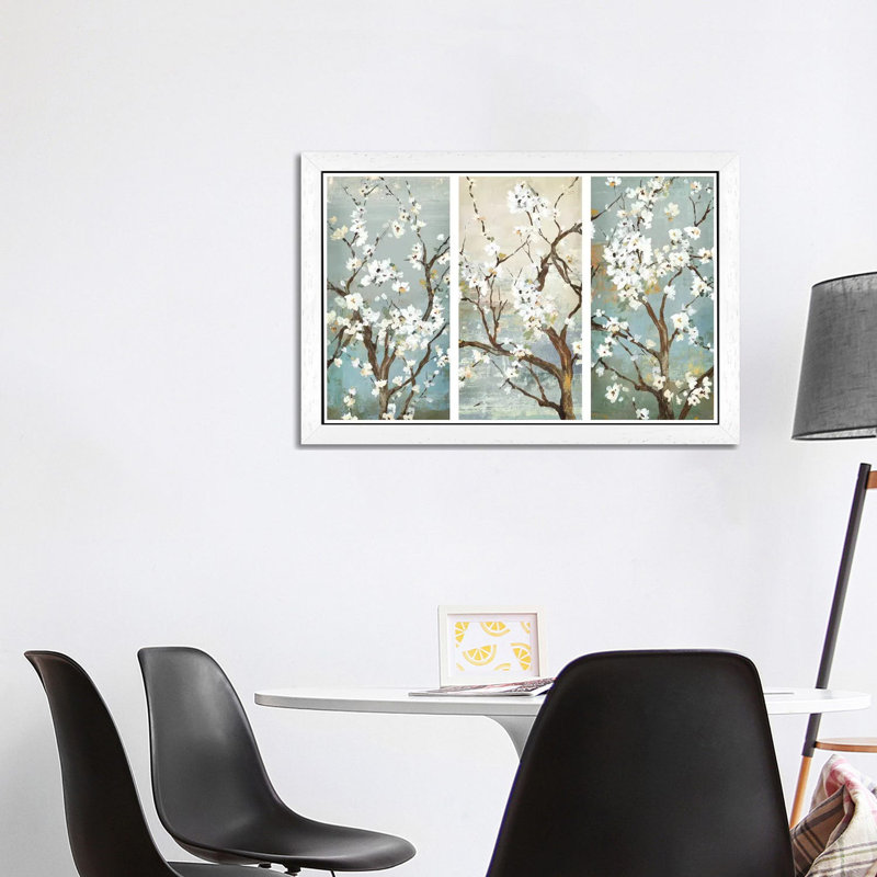 Triptych In Bloom - Painting on Canvas, White Framed, 101.6 cm H x 66.04 cm W