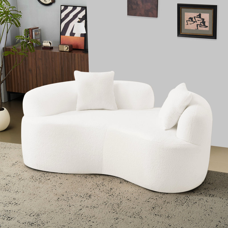 66,27 pouces incurvé, velours blanc, éponge à compression complète, sans installation, capacité de 350 lb, confortable pour les séances de détente à domicile - assemblage en velours ergonomique, assise longue