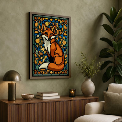 Fox in Stained Glass Geometric 1 Piece Wrapped Canvas Wall Art
