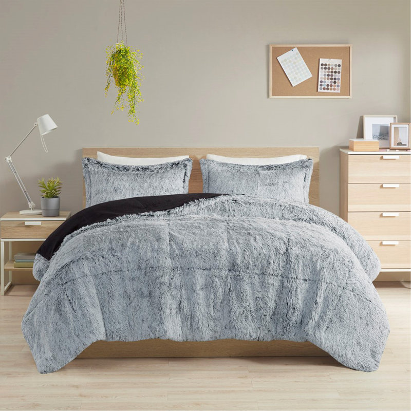 Ensemble d'édredon à poil long très grand King / Cal King, Édredon pour très grand lit + 2 taies décorativ