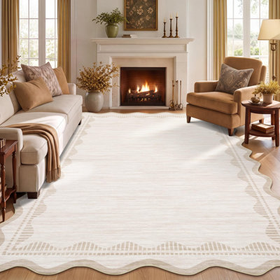 Tapis abstrait moderne 152 x 213 cm, blanc, pliable et lavable, en polyester imitation laine fine avec envers antidérapant en TPR, idéal pour le salon, la chambre, la salle à manger et la décoration intérieure.