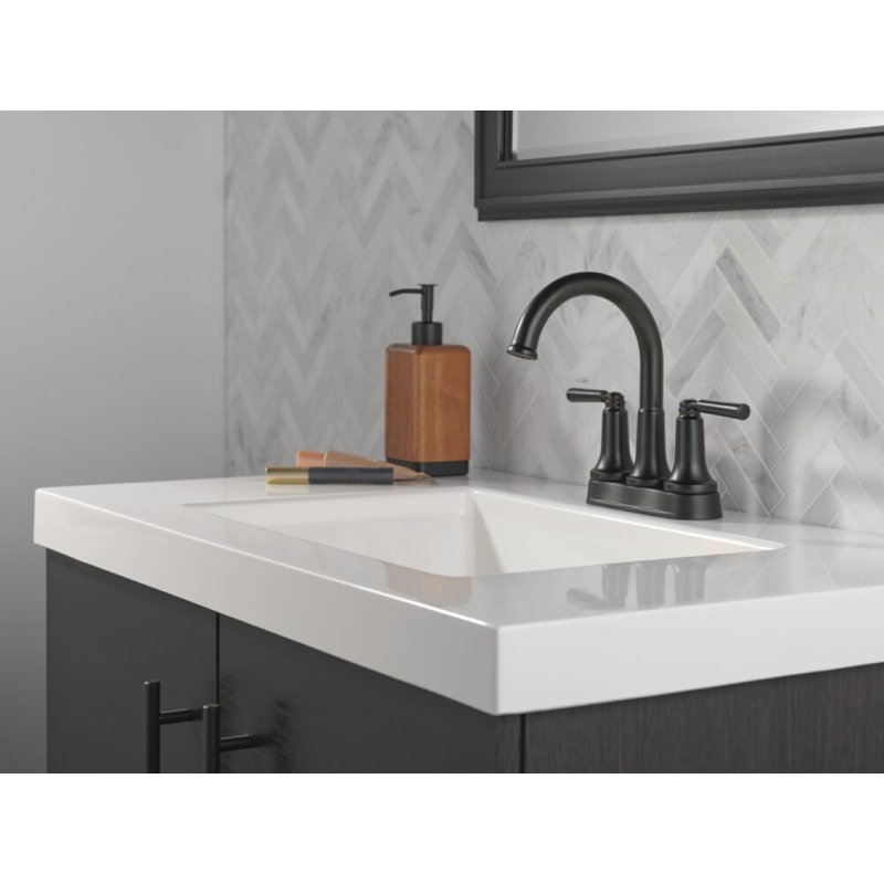 Robinet de salle de bain central SAYLOR avec ensemble de drain, robinet de lavabo à 2 poignées, Noir mat