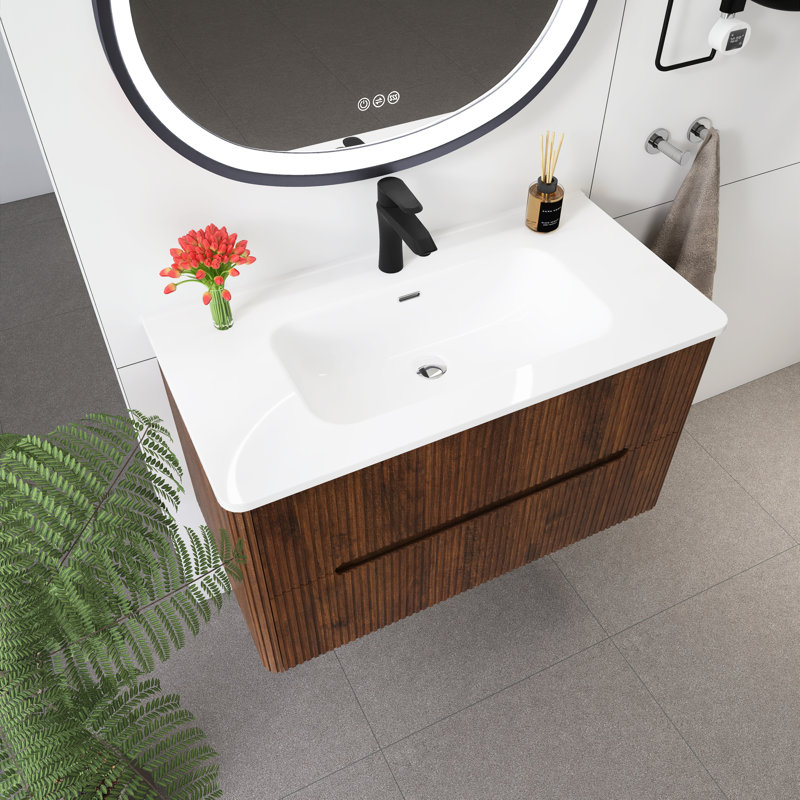 36'' Wall Mounted Single Bathroom Vanity With Ceramic Top