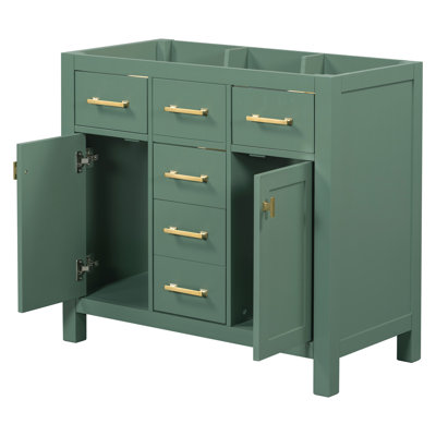 Meuble-lavabo simple 36 po avec 4 tiroirs et 2 armoires, meuble-lavabo moderne 36 po sans lavabo, meuble de rangement pour la salle de bain, meuble-lavabo avec cadre en bois massif seulement, vert