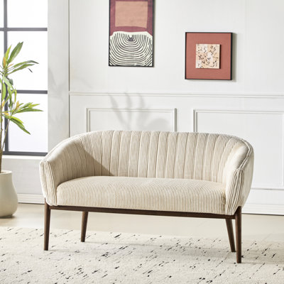 Velours côtelé à accoudoirs en velours côtelé beige et noyer, pieds en bois effilés, accoudoirs courbés, mousse à haute densité, tissu 100%, qualité de décor de vestibule, espace