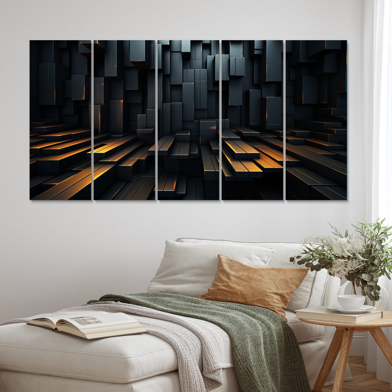 Dimensions du cube de briques noires 3D VI - 5 pièces sur toile tendue