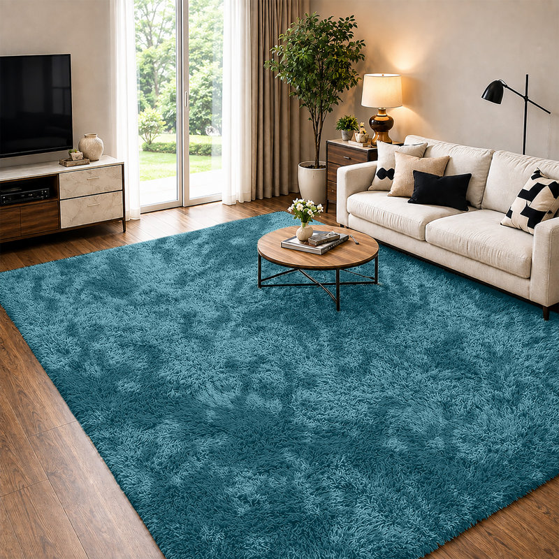 Soft Fluffy Living Room Large Area Rug, Rectangle 160 x 230 cm, Tye Dye Teal