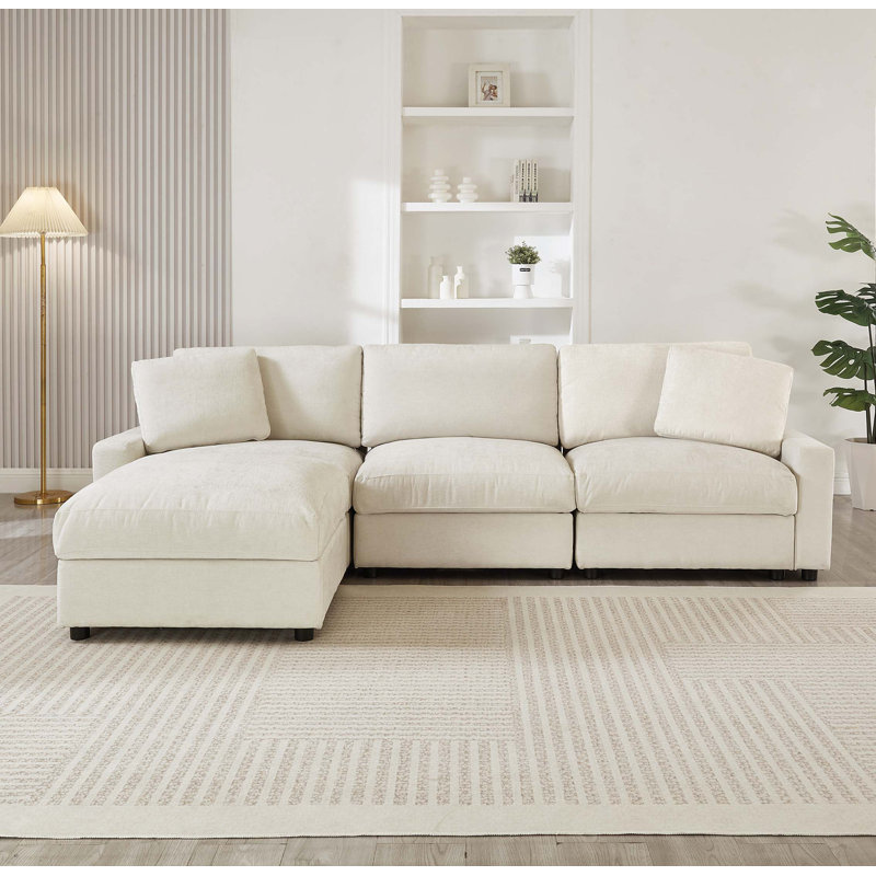 Canapé modulaire modulaire en L avec repose-pieds et rangement caché, Polyester beige, H 30,31 po x l 103,54 po x P 61,42 po
