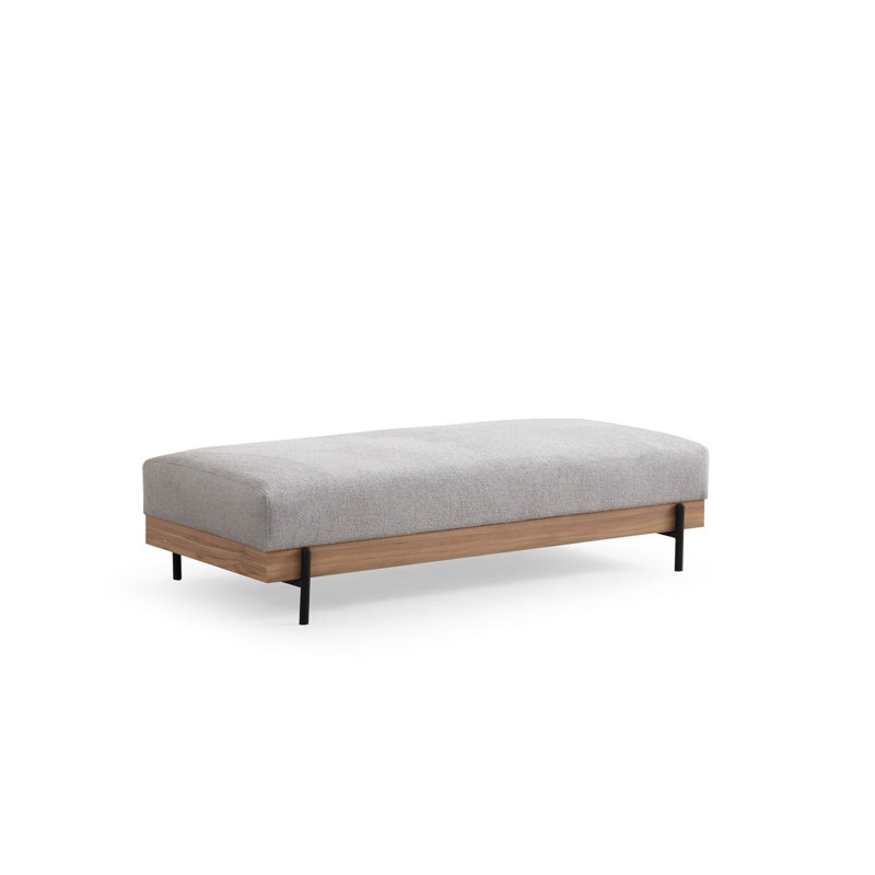 Stylish Pouffe with Beech Wood Frame & Metal Legs, Grey Polyester Fabric, 62 x 27 x 15 inches | Soft Foam & Spring Cushion for Comfort | Portable Back Cushion, Dry-Cleanable | Perfect for Living Room & Bedroom Decor