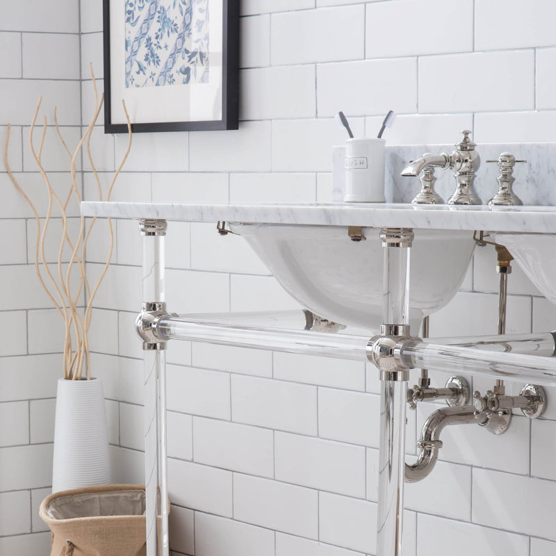 Empire Stone Oval Console Bathroom Sink with Faucet and Overflow, Polished Nickel