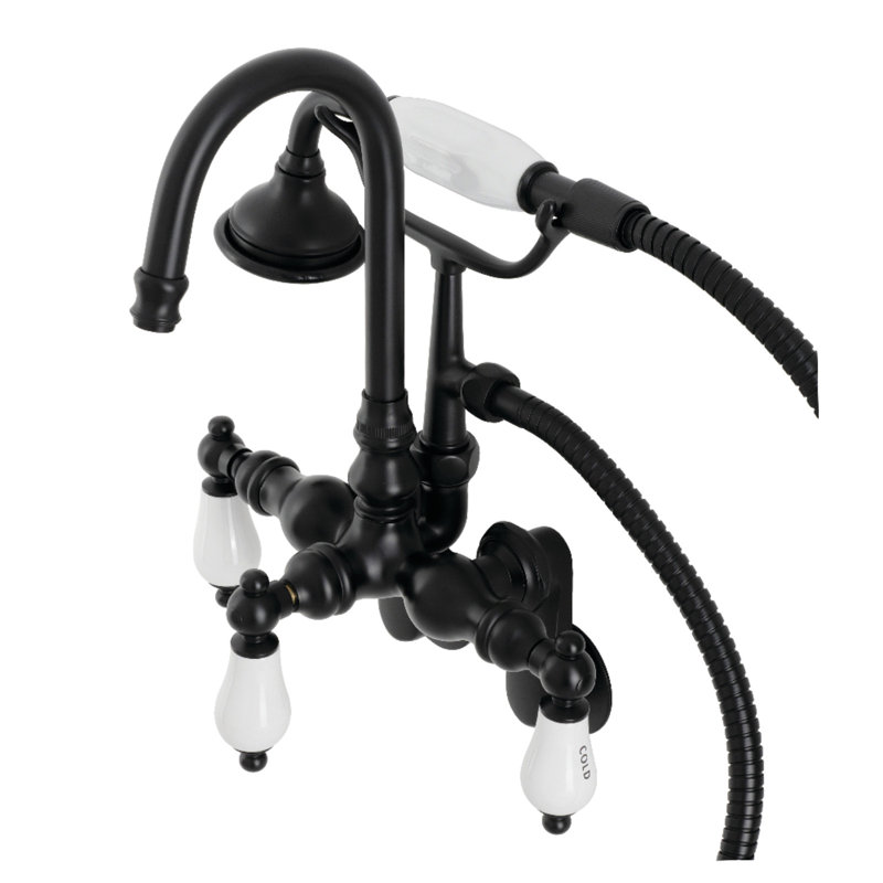 Matte Black Vintage Wall Mount Clawfoot Tub Faucet with Hand Shower
