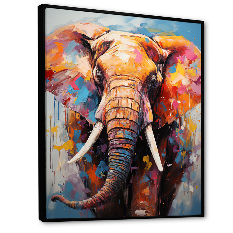 Tales of the Colorful Elephant Pack sur toile, Cadre flottant noir, H 44 po x l 34 po x P 1,5 po