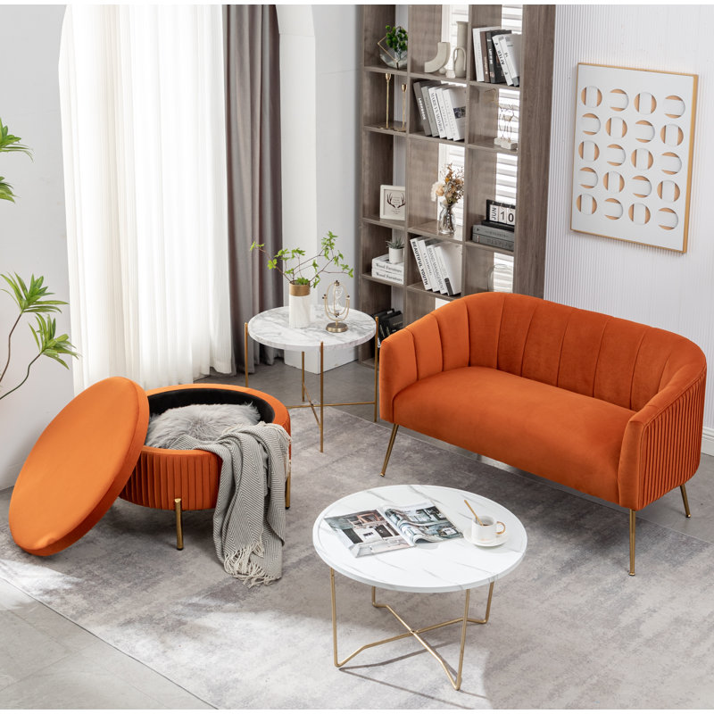 Ensemble de salon 2 pièces Marialana, Velours orange