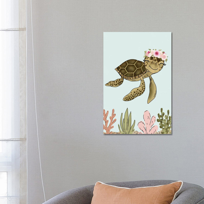 Floral Crown Sea Turtle by Katie Bryant - Wrapped Canvas Gallery-Wrapped Canvas Giclée, 66.04 cm H x 45.72 cm W x 1.91 cm D