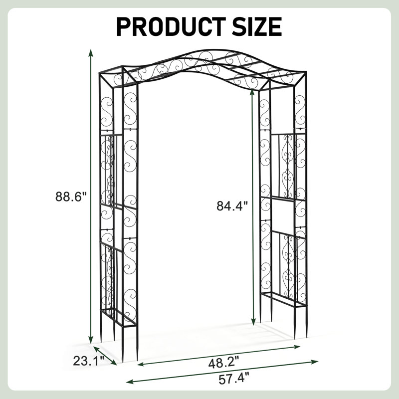 7.3ft Black Iron Garden Arbour
