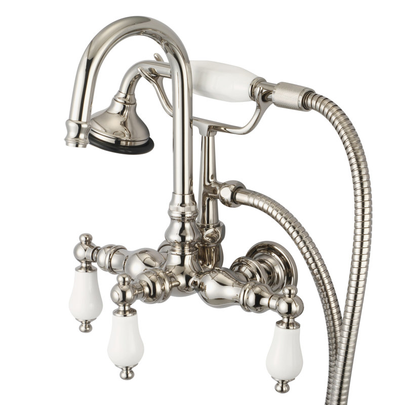 Stonington 3 Handle Wall Clawfoot Tub Faucet, Porcelain Lever Handles, Brushed Nickel