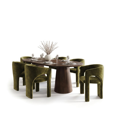 Ensemble de salle à manger rond à ovale extensible avec fauteuils demi-tonneau en chenille