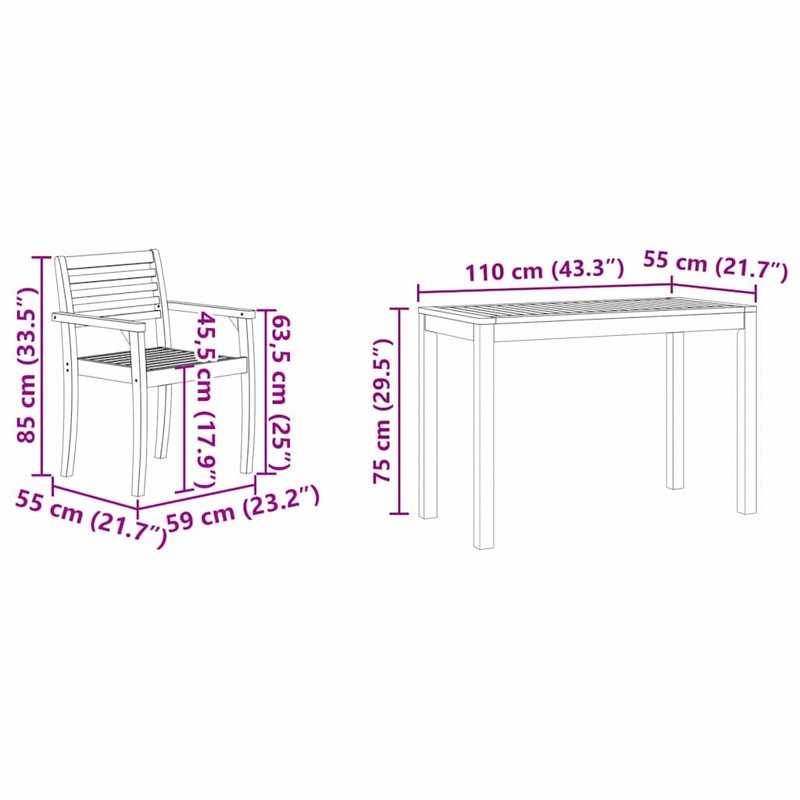 2 - Person Acacia Solid Wood Patio Dining Set Rectangular Table