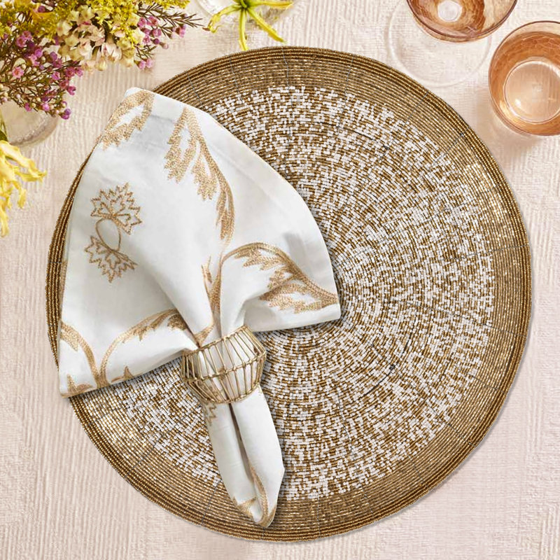 Gold and White Beaded Round Placemats Set of 4