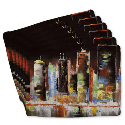 Cityscape by Night Braided Polyester Placemats Set of 6