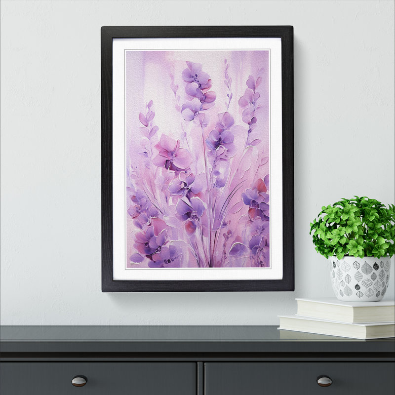 Lavender Flower Abstract Art - Framed Print, 64cm H x 46cm W, Black Framed