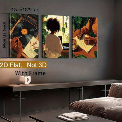Impression sur toile de vinyle 3 pièces pour décoration de salon artistique rétro