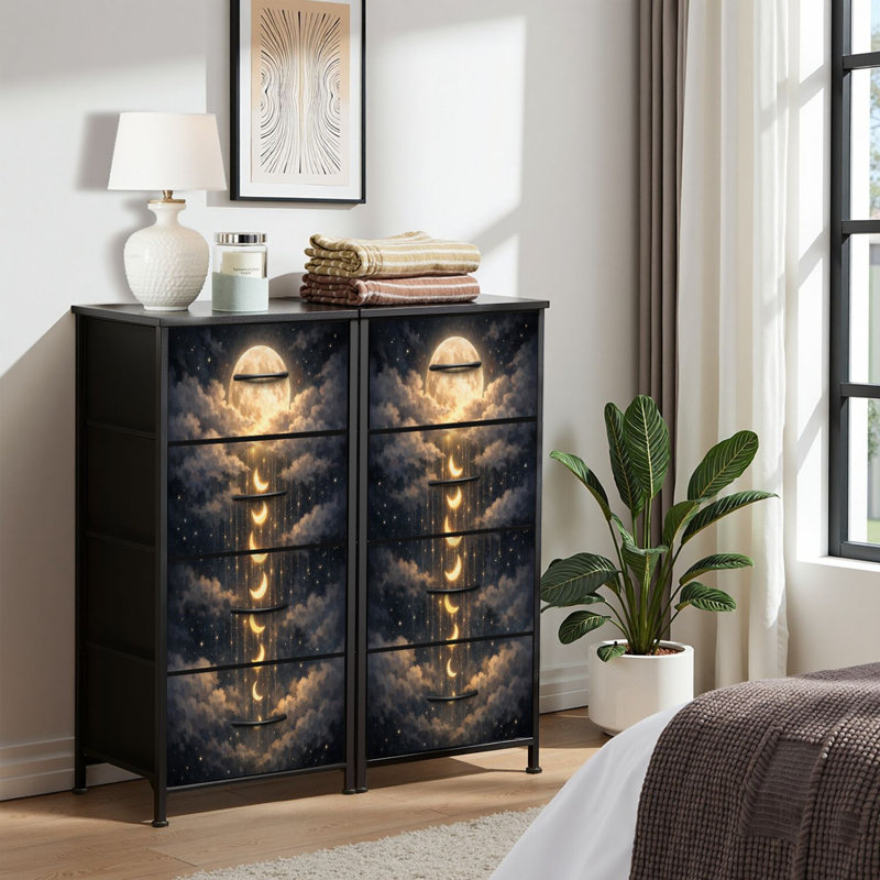 Commode 4 tiroirs pour chambre à coucher, commode étroite, plateau en bois et structure en fer de travail 18 po x 37,5 po (lxH)