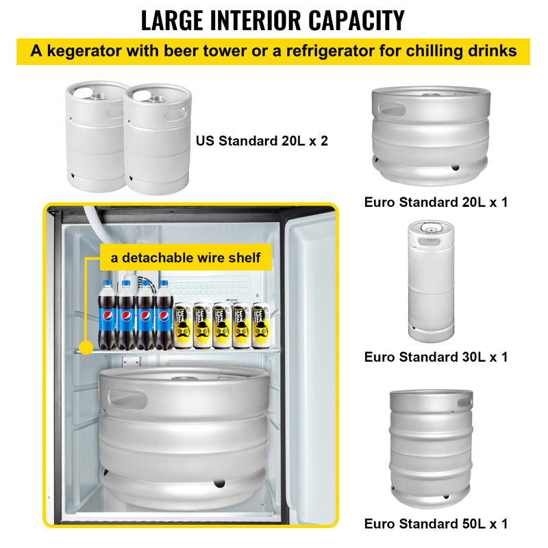 Distributeur de bière VEVOR Kegerators, réfrigérateur à double pression Kegerator, distributeur de bière à tirage direct de 43 gallons avec affichage à DEL
