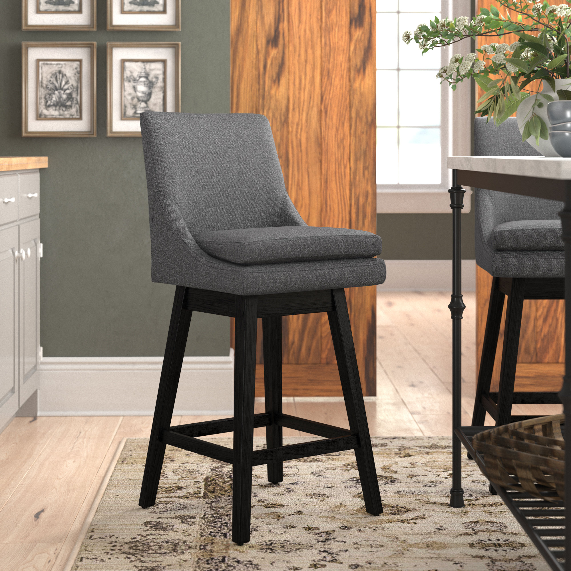 Lark Manor Aabha Swivel Upholstered 28.5'' Counter Stool with Solid ...