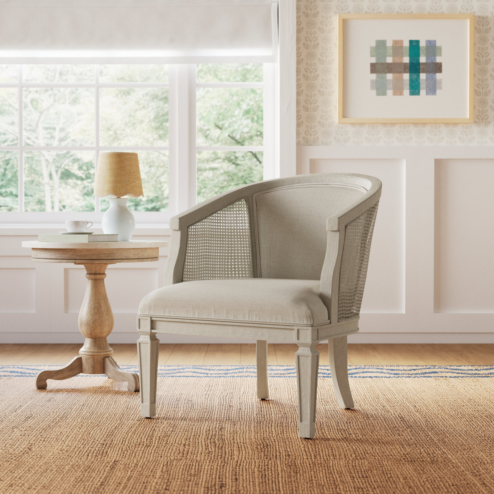 Alaraph Cane Barrel Accent Chair, Off White