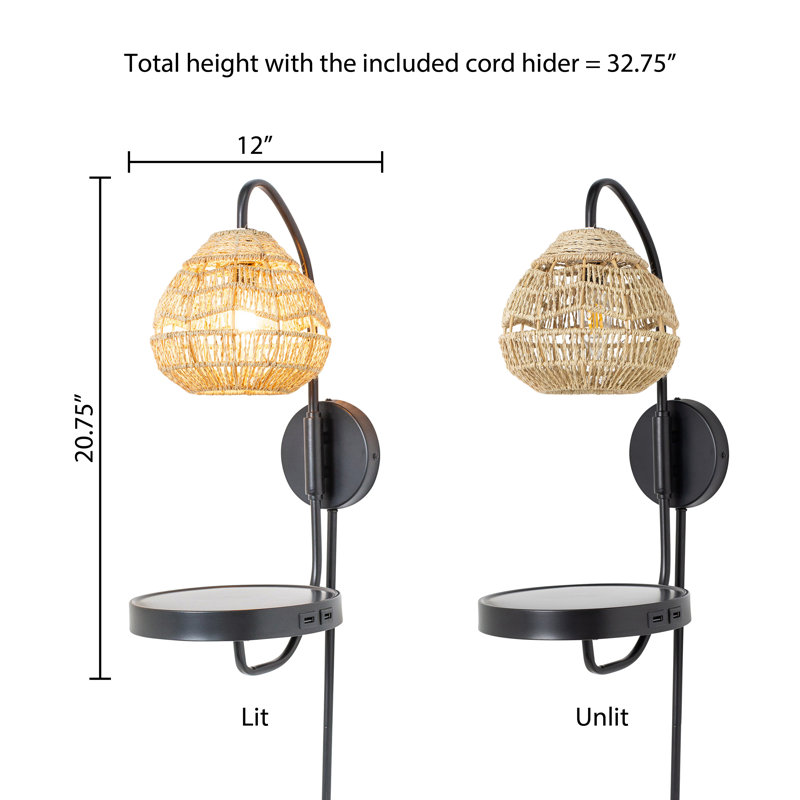 32.75”H Castilla 1-Light Plug-in Black Wallchiere