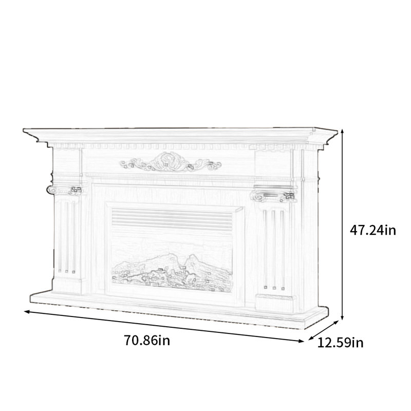 Foyer électrique européen à flamme rétro, H 47,24 po x l 70,86 po x P 12,59 po