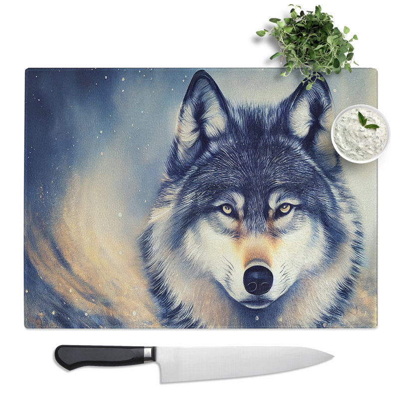 Wolf Art Painting  Glass Chopping Board